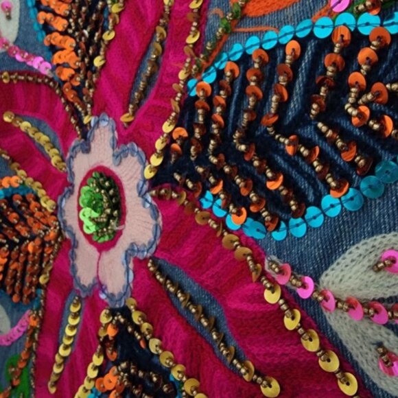 Denim Floral Embezzled Jacket - Picture 4 of 4